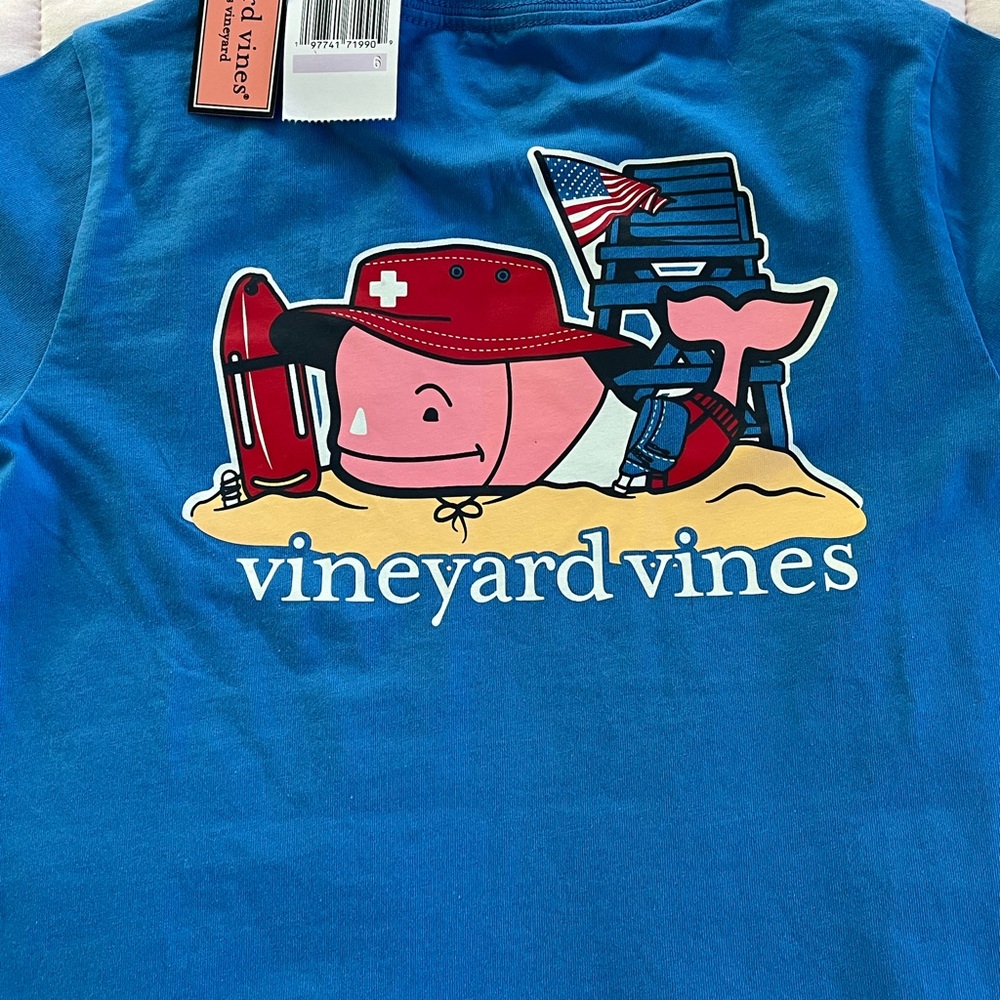 NEW Vineyard Vines Short Sleeve Lifeguard Whale Pocket Tee Hull Blue Size 6 - Picture 2 of 8